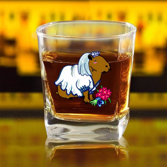 Capybara Bride In A Wedding Dress Illustration Square Whiskey Glasses