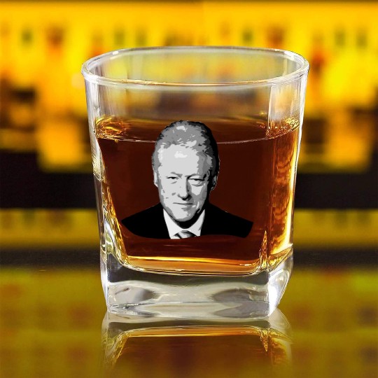 Bill Clinton Grayscale Pop Art Square Whiskey Glasses