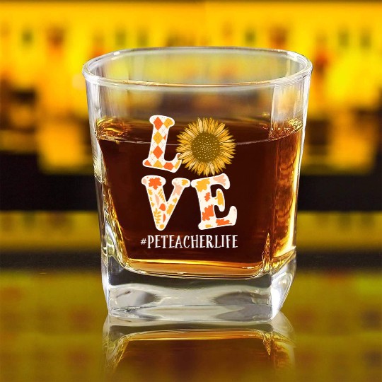 PE Teacher Love Autumn Fall Sunflower Square Whiskey Glasses