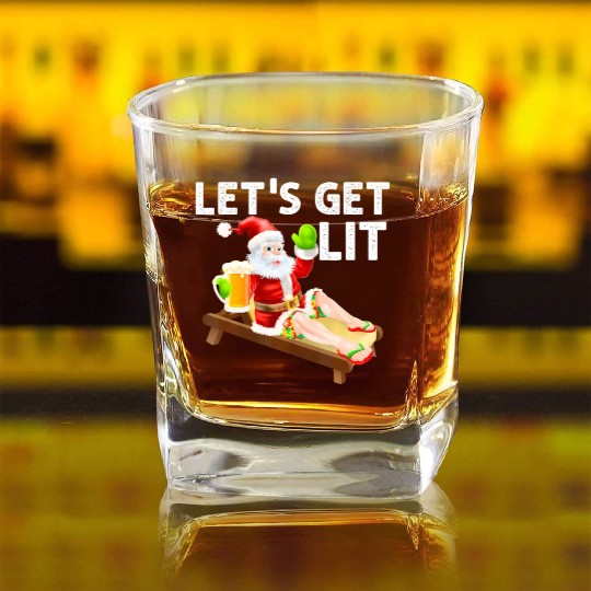 Lets Get Lit Santa Funny Christmas In July Santa Square Whiskey Glasses