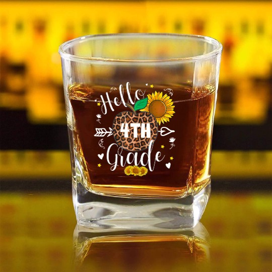 4th Grade Back To School Leopard Print Sunflower Square Whiskey Glasses