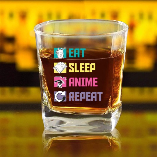 Eat Sleep Anime Repeat funny Square Whiskey Glasses