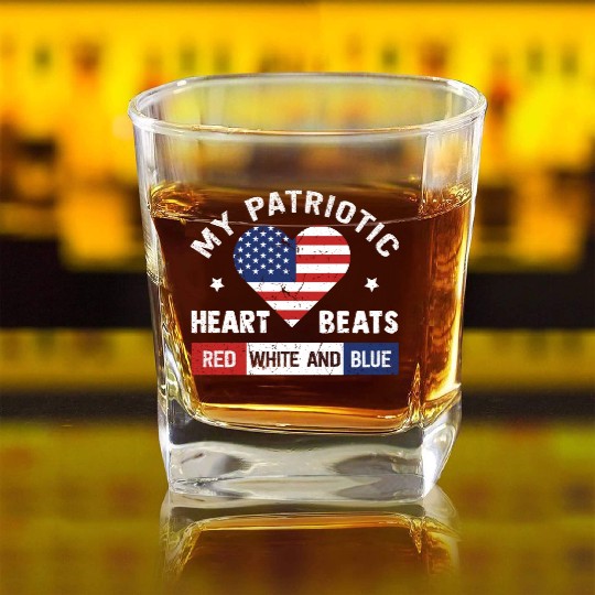 My Patriotic heart red white blue 4th of July Square Whiskey Glasses