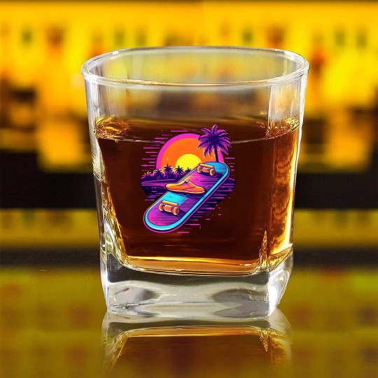 Skateboarding Skateboard Skates 80s 90s Retro Square Whiskey Glasses