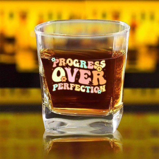 Back To School Progress Over Perfection Square Whiskey Glasses