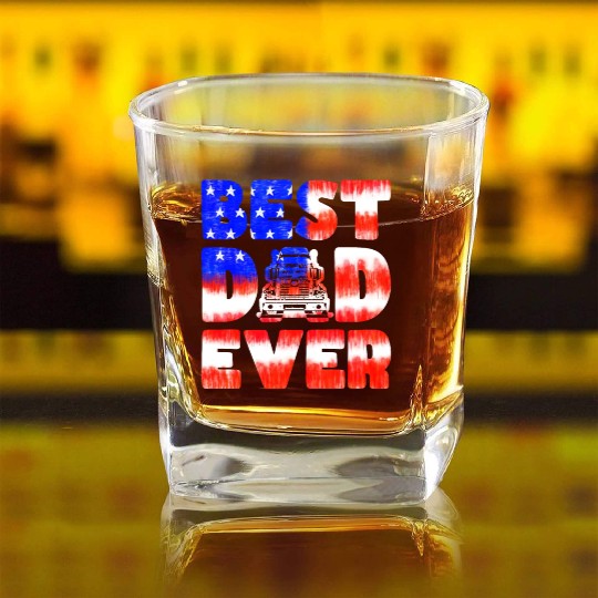 Best Dad Ever Us American Flag Father's Day Truck Square Whiskey Glasses