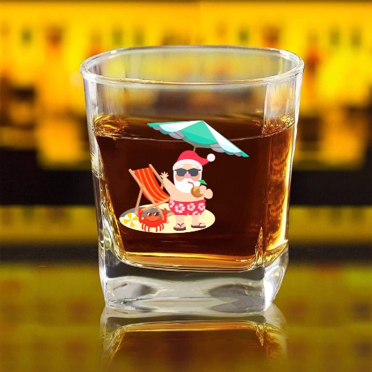Santa Claus Beach Funny Summer Christmas In July Square Whiskey Glasses