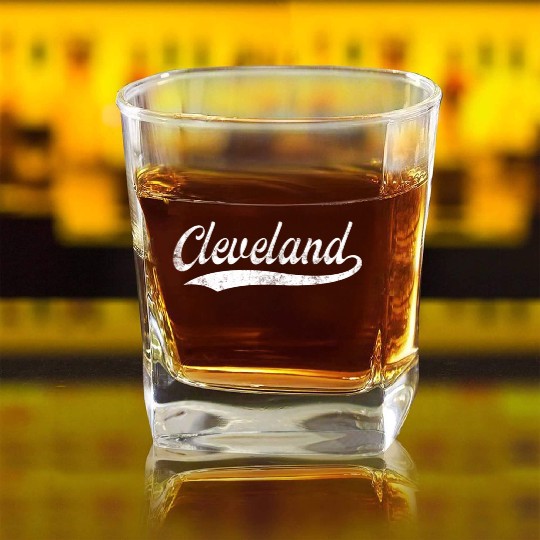 Vintage Cleveland Ohio Distressed Square Whiskey Glasses