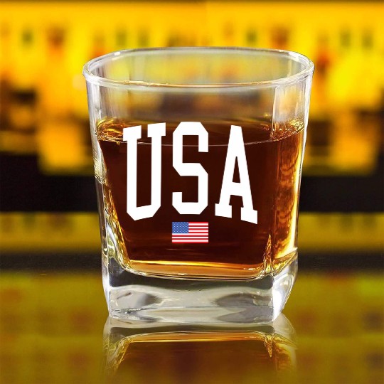 Usa American Flag Wo Patriotic July 4Th Square Whiskey Glasses
