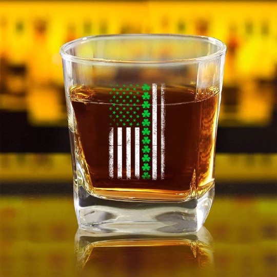 Shamrock Patriotic American Flag Irish Retro St Pa Square Whiskey Glasses