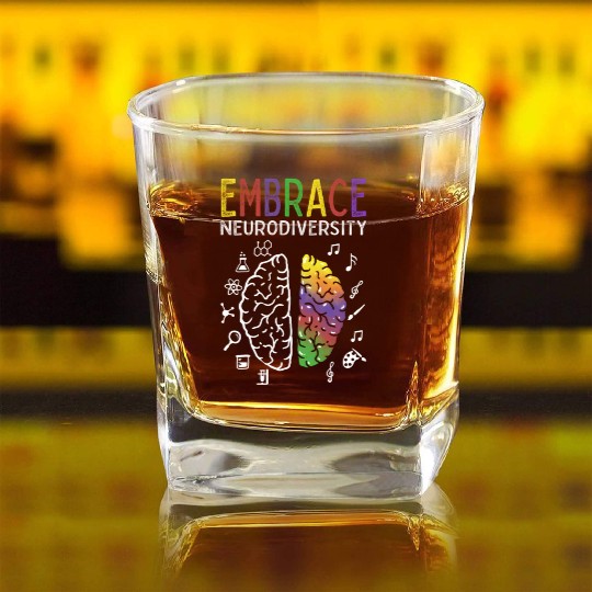 Neurodiversity Embrace Adhd Autism Asd Brain Square Whiskey Glasses