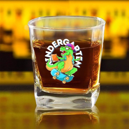 Back to School Kindergarten Dinosaur Riding Square Whiskey Glasses