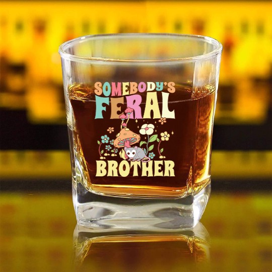 Somebody's Feral Brother Wild Bro Opossum Groovy Square Whiskey Glasses