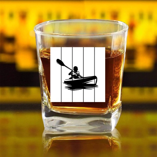 Man in a kayak boat rafting down a river Square Whiskey Glasses