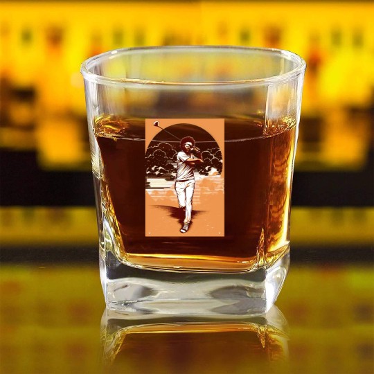 Golfer Afro Man Golf Player African American Square Whiskey Glasses