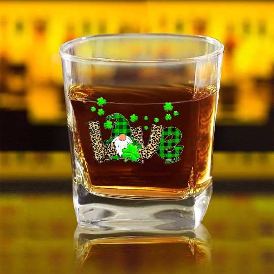 Bleached Love St Patric Day Gnomes Shamrock For Square Whiskey Glasses