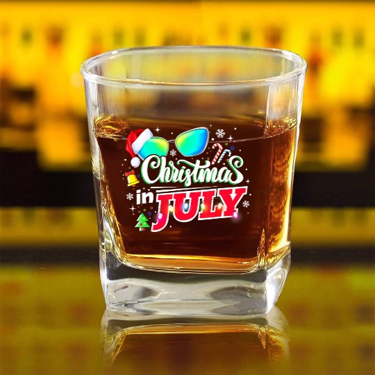 Christmas in July Santa Hat Sunglasses Summer Square Whiskey Glasses