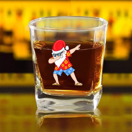 Christmas in July Santa Hawaiian Dabbing Santa Square Whiskey Glasses