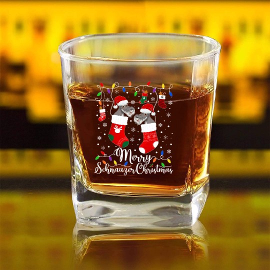 Merry Schnauzer Mini Schnauzer Xmas Square Whiskey Glasses