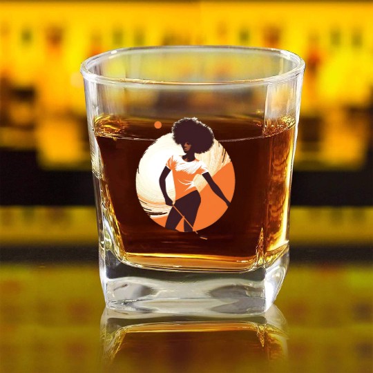 Golfer Girl Afro Woman Golf Player African Square Whiskey Glasses