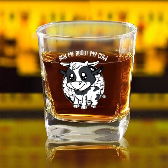 Cow Ask Me About My Cow Funny Farmer Saying Square Whiskey Glasses