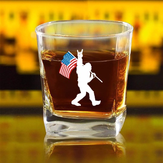 Bigfoot Rock And Roll Usa Flag For Sasquatch Belie Square Whiskey Glasses