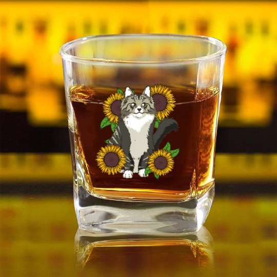 Floral Sunflower Norwegian Forest Square Whiskey Glasses