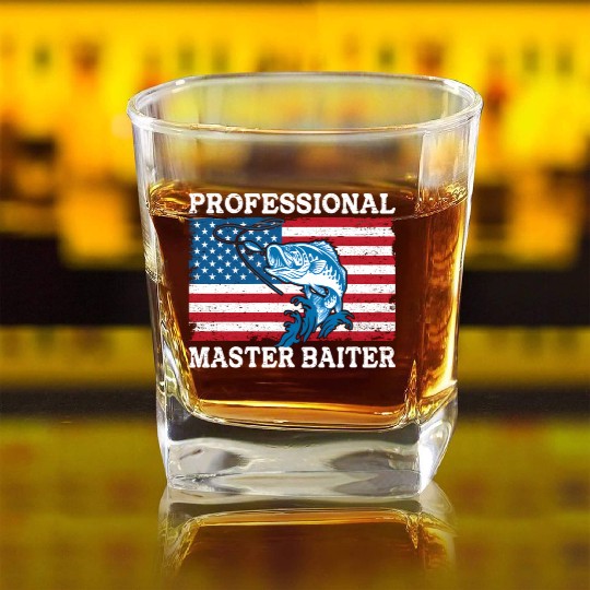 Professional Master Baiter Us American Flag Bass Square Whiskey Glasses