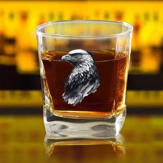 Ink drawing eagle head artwork Square Whiskey Glasses