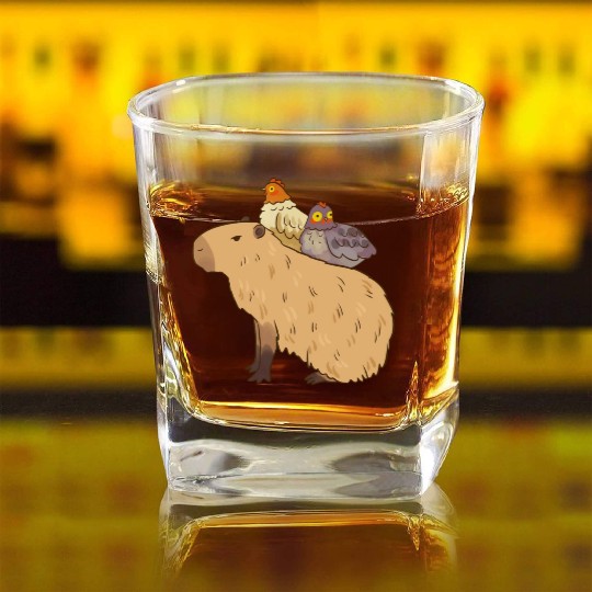 Adorable Capybara With Chicken Friends Square Whiskey Glasses