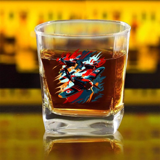 Spitfire Airplane Vintage Pilot Aviator Military Square Whiskey Glasses