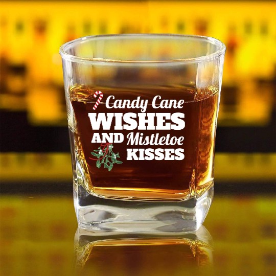 Candy Cane Wishes And Mistletoe Kisses Christmas Square Whiskey Glasses