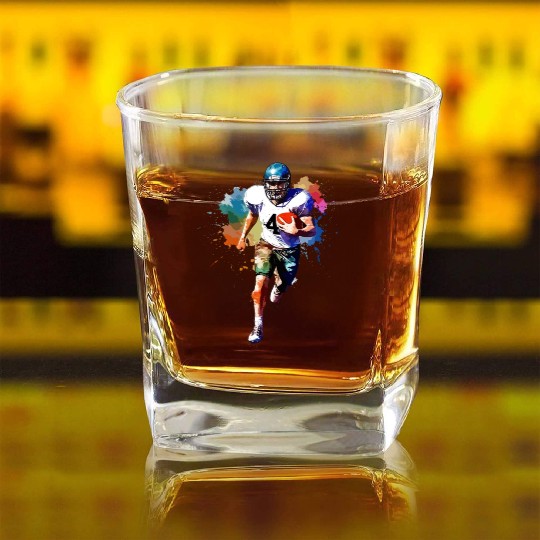Watercolor Style Football Player Art Square Whiskey Glasses