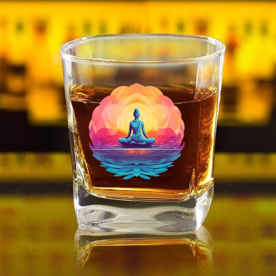 Women's Yoga Meditation Lotus Design Square Whiskey Glasses