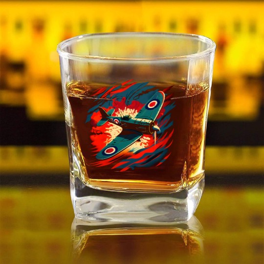 Spitfire Airplane Vintage Pilot Aviator Military Square Whiskey Glasses