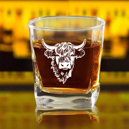 Scottish Highland Cow Square Whiskey Glasses