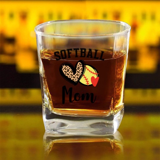 Softball Mom Leopard He Square Whiskey Glasses