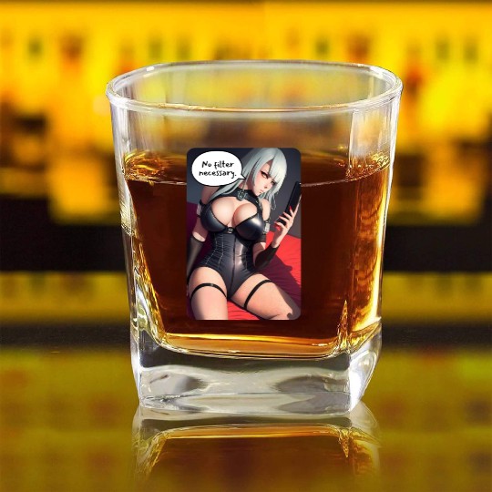 Cyberpunk Waifu Influencer Design 3 Square Whiskey Glasses