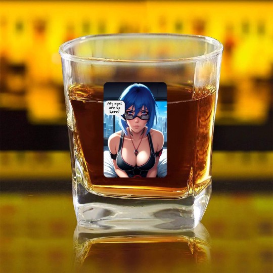 Cyberpunk Waifu Influencer Design 10 Square Whiskey Glasses