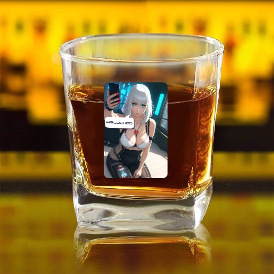 Cyberpunk Waifu Influencer Design 1 Square Whiskey Glasses