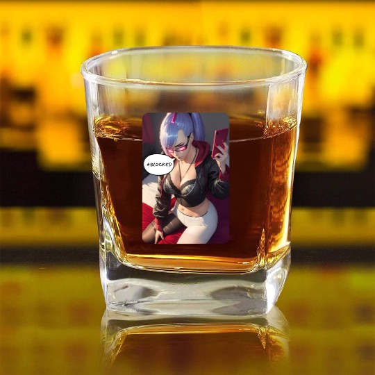 Cyberpunk Waifu Influencer Design 4 Square Whiskey Glasses
