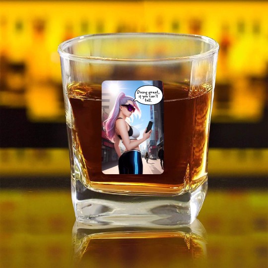 Cyberpunk Waifu Influencer Design 7 Square Whiskey Glasses