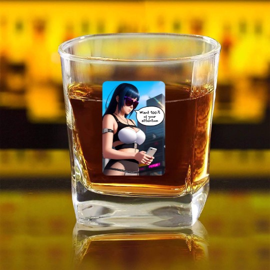 Cyberpunk Waifu Influencer Design 8 Square Whiskey Glasses