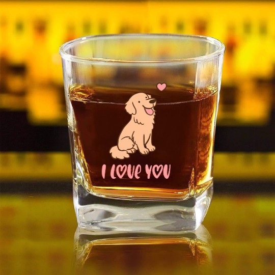 I Love You Cute Golden Retriever Illustration A Square Whiskey Glasses