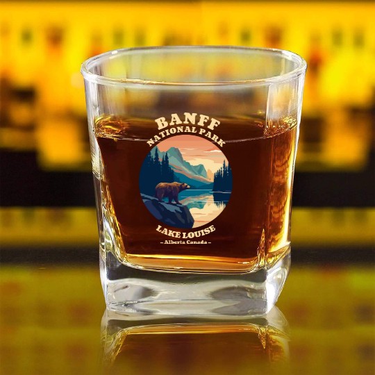 Vintage Retro Canadian Banff National Park Square Whiskey Glasses