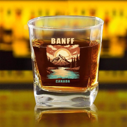 Vintage Retro Canadian Banff National Park Square Whiskey Glasses