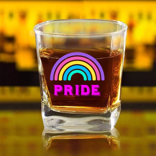 Prideful Rainbow Celebrating Pride Month Square Whiskey Glasses