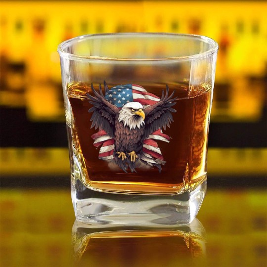Merica Patriotic USA Eagle Square Whiskey Glasses