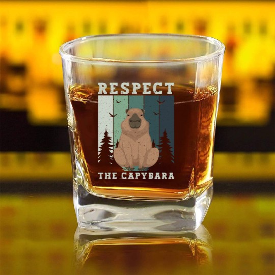 Retro Respect The Capybara Capybara Lover Meme Square Whiskey Glasses