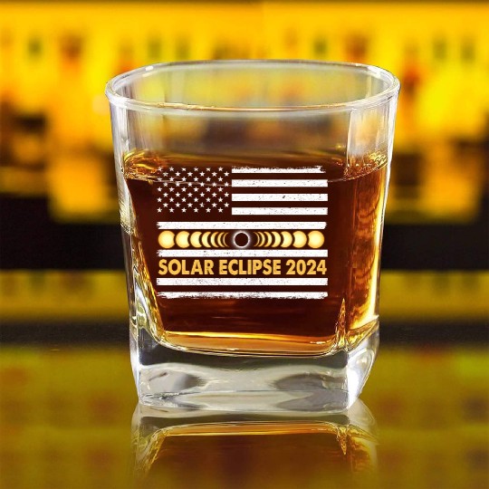 Total Solar Eclipse 2024 Totality Phases Us Square Whiskey Glasses